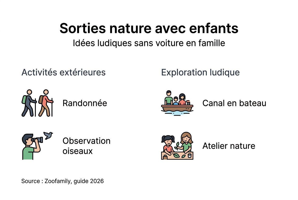 Idées d’activités nature à faire avec les enfants sans voiture – infographie
