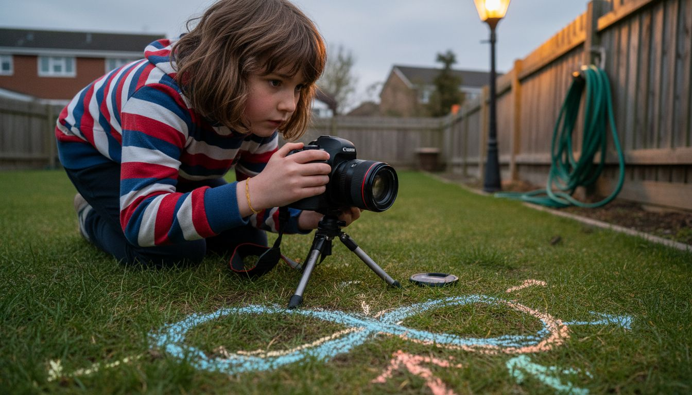 Child manually adjusting camera for infinity focus