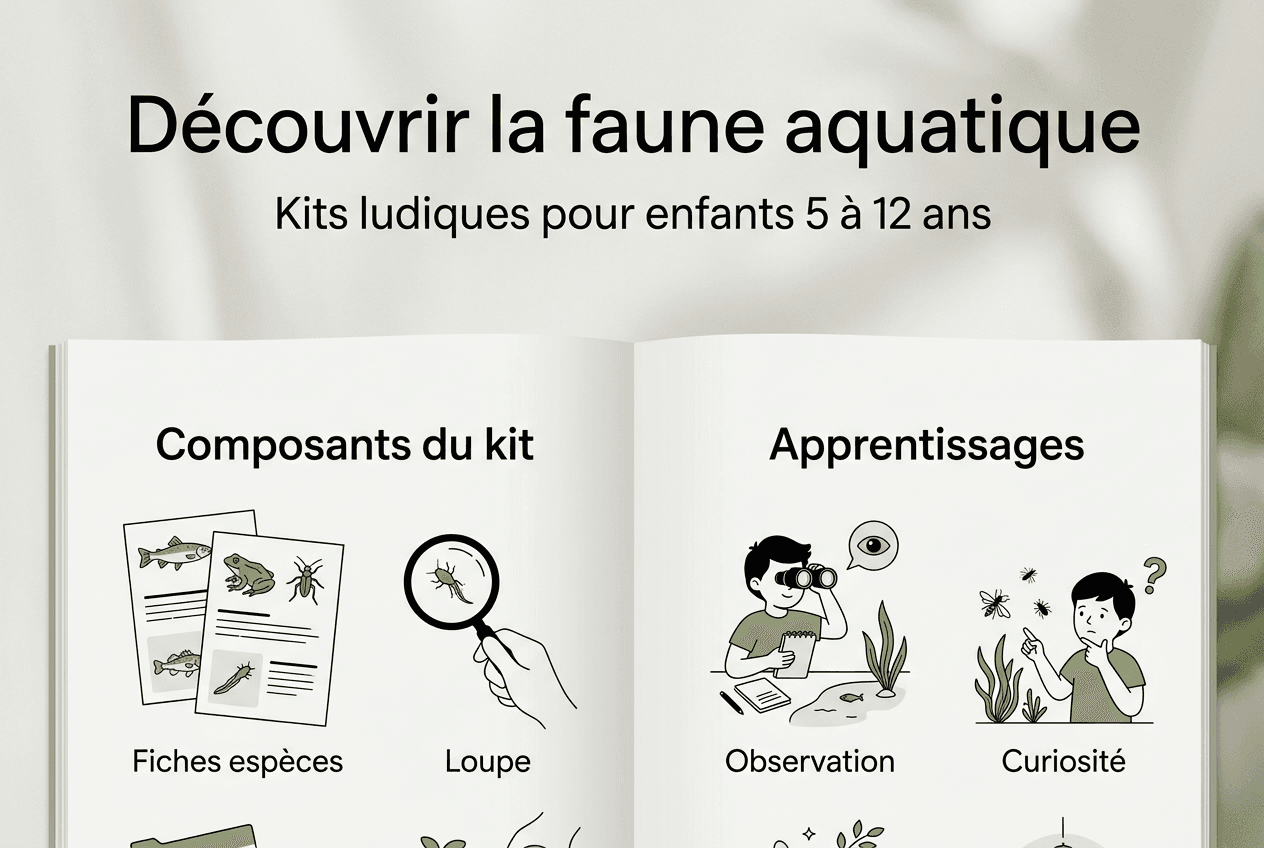 Infographie : coffrets ludiques pour découvrir la vie aquatique, spécialement conçus pour les enfants