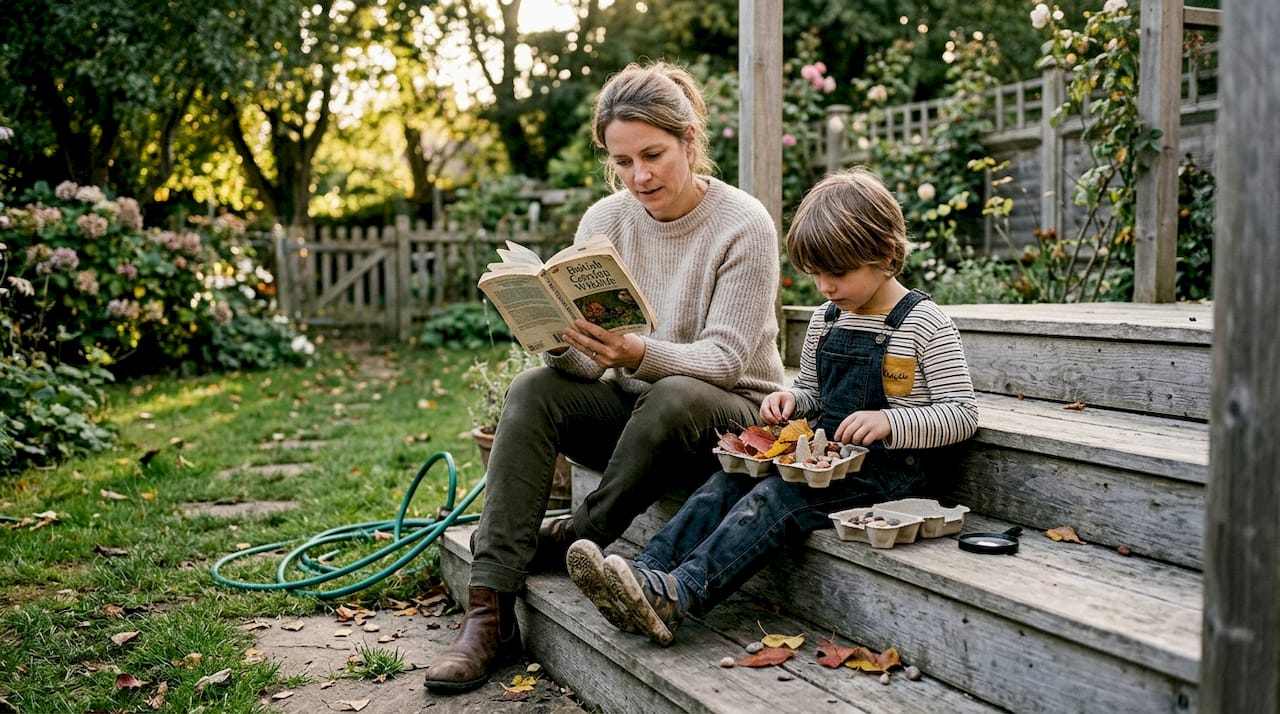 Parent and child using nature exploration kit