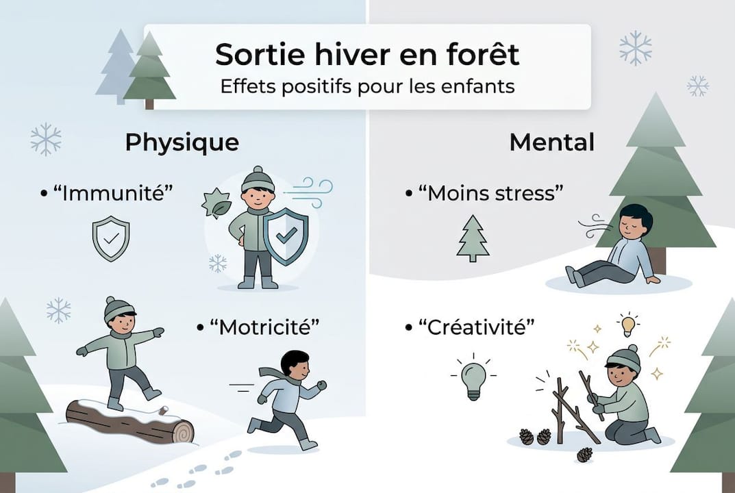 Infographie : les bienfaits de la forêt en hiver pour les enfants