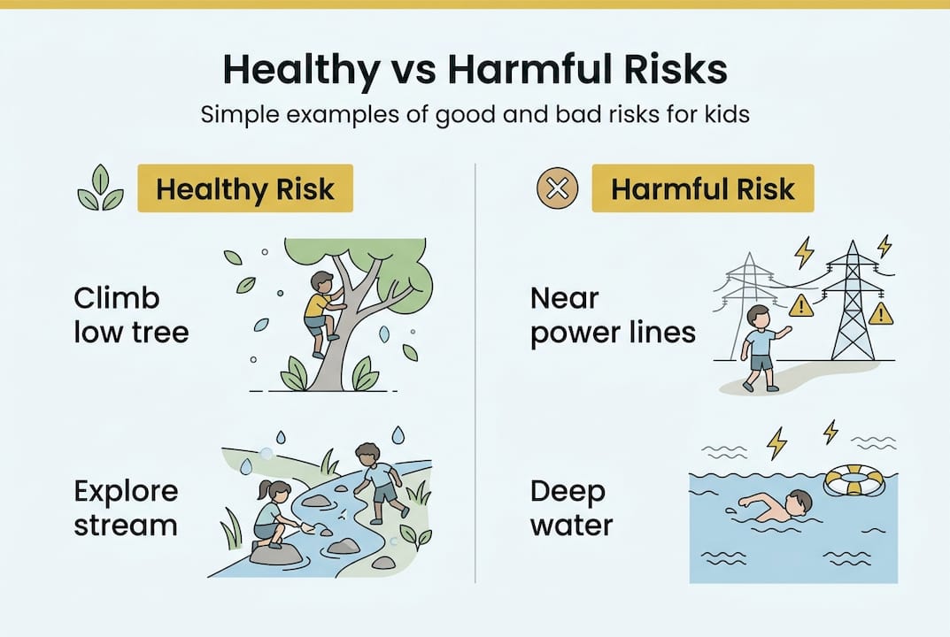 Infographic showing healthy versus harmful risks examples
