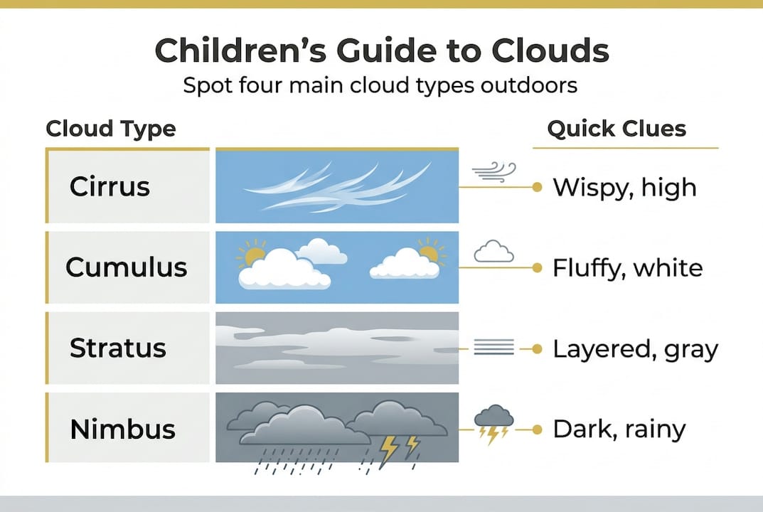 Infographic for kids about four cloud types