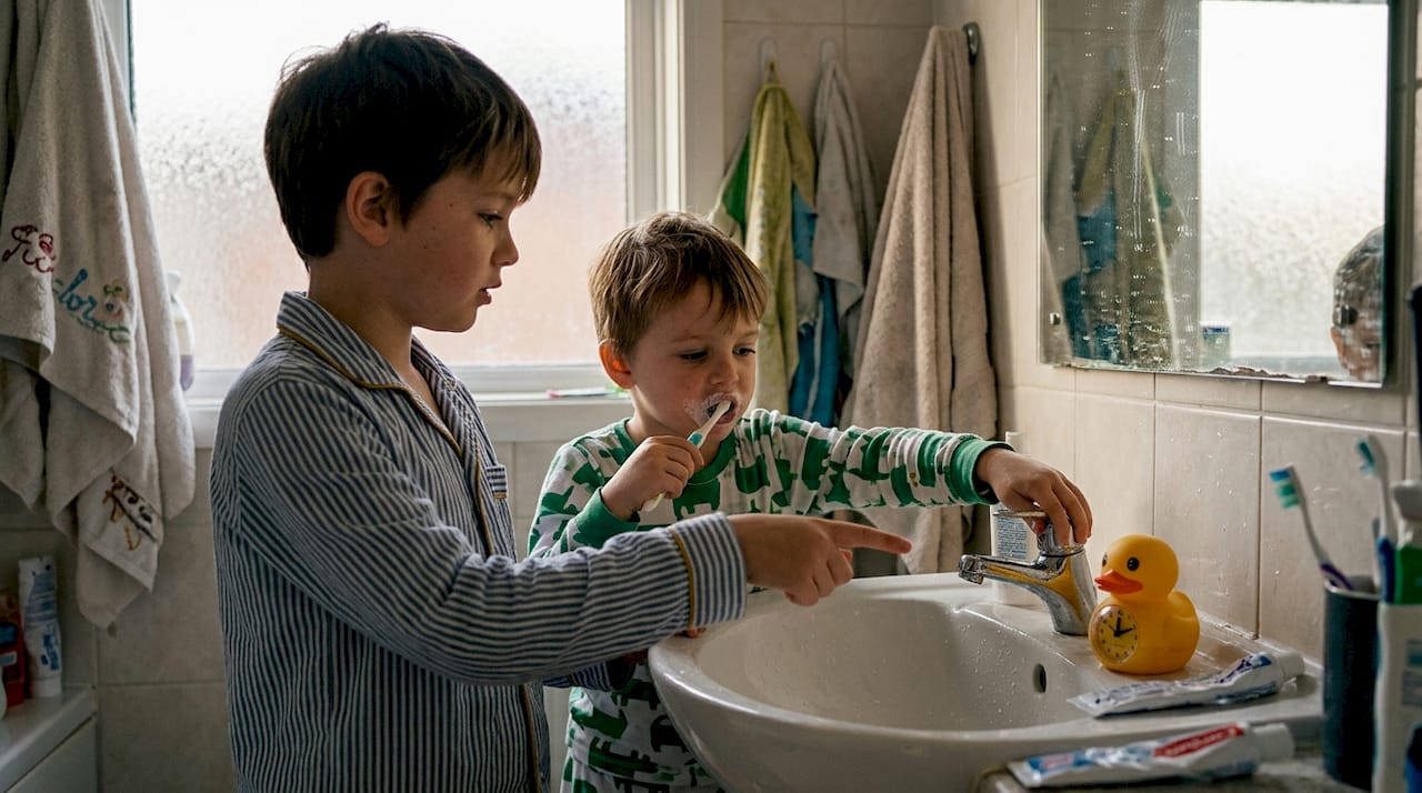 Children use timer to save water brushing teeth