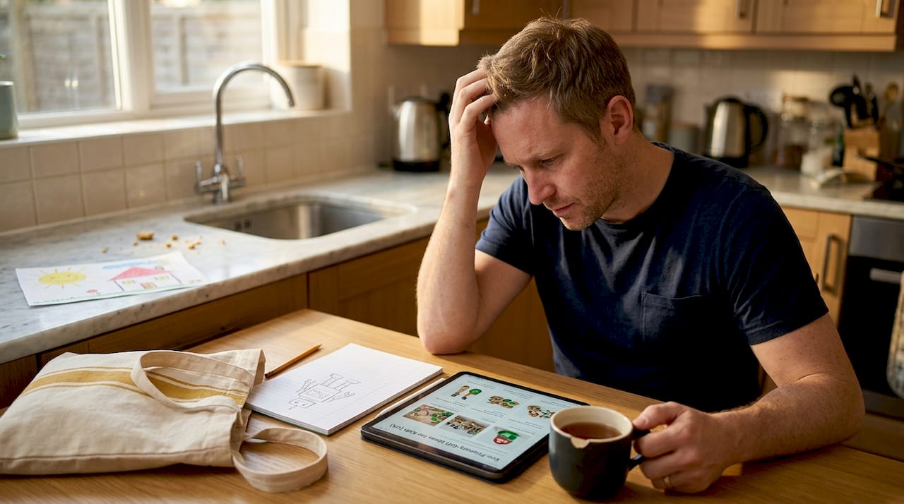 Parent reviews eco-friendly gifts on tablet