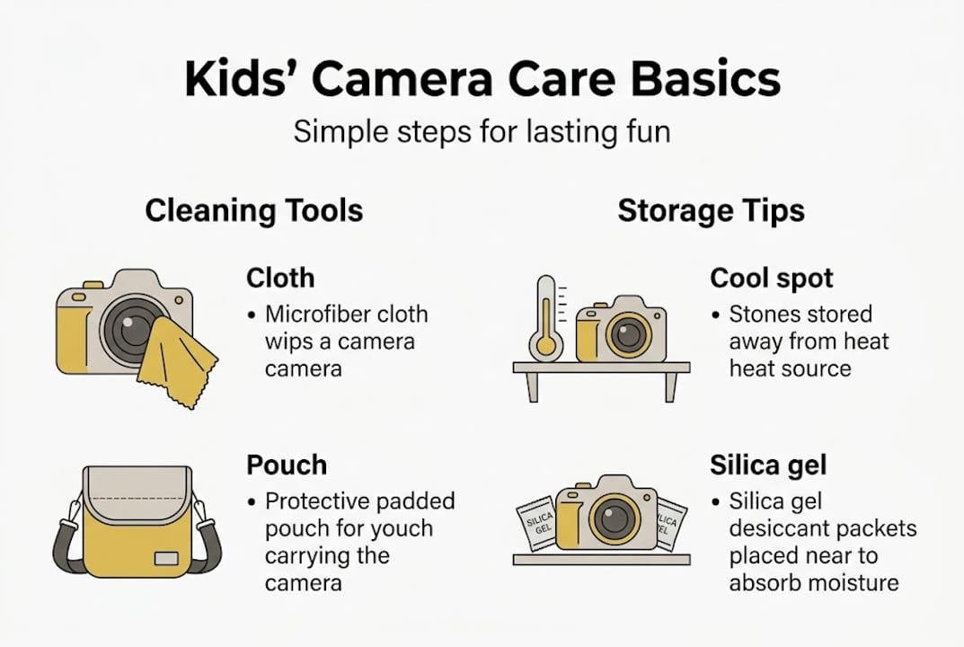 Infographic about kids camera care basics