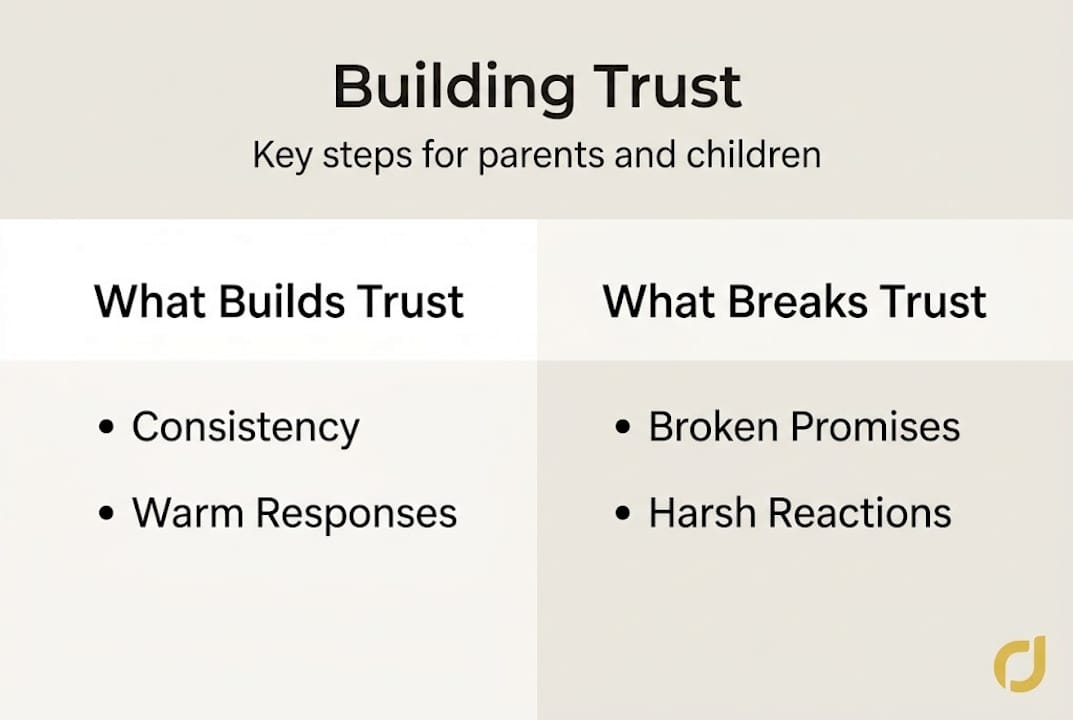Infographic showing trust-building and trust-breaking steps
