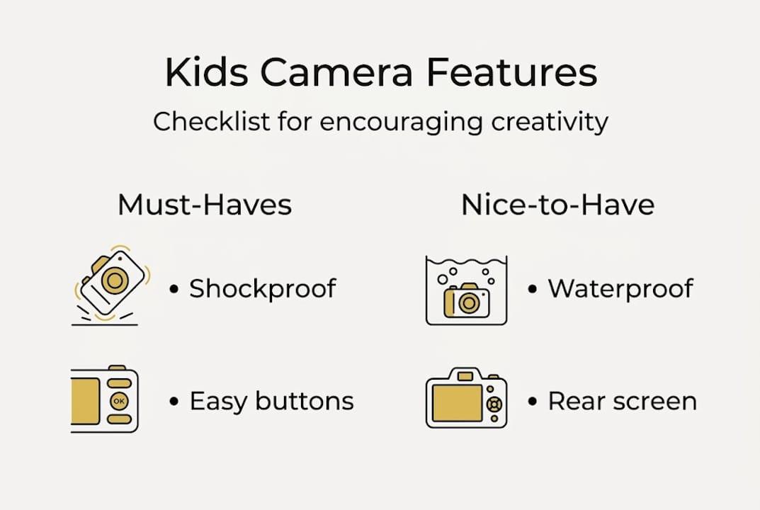 Infographic with kids camera feature checklist