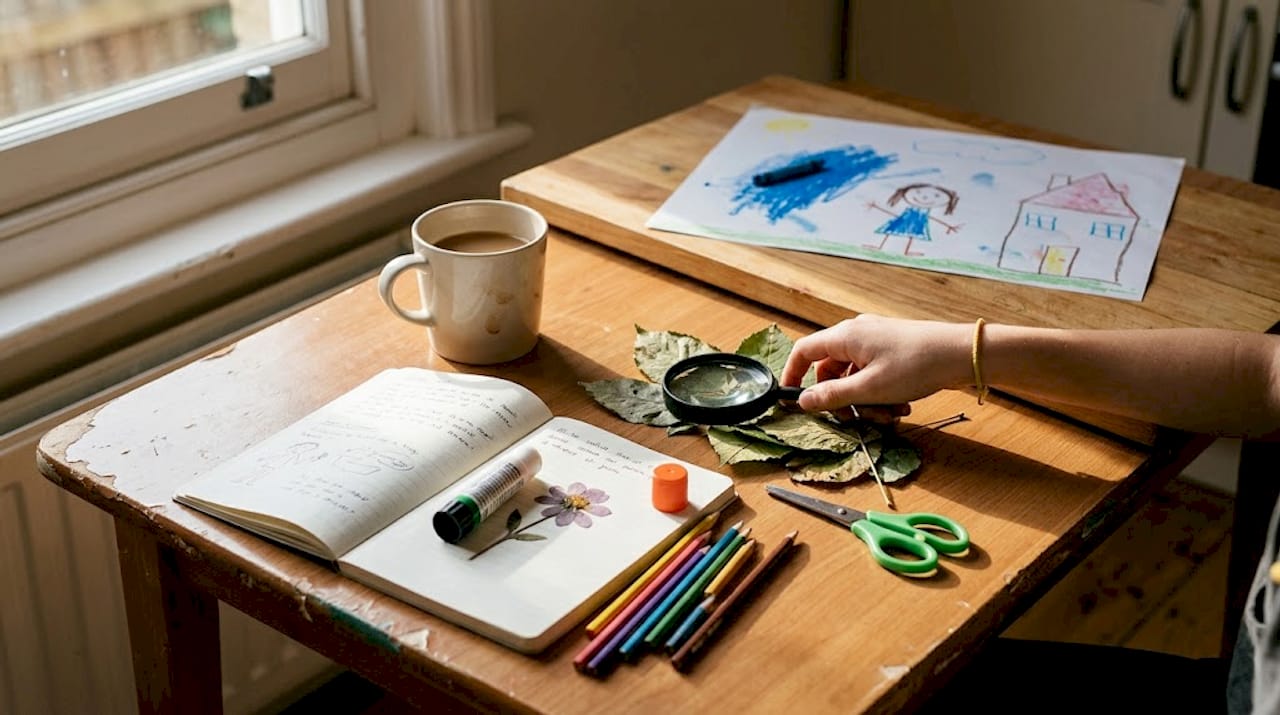 Kitchen table with eco journaling supplies
