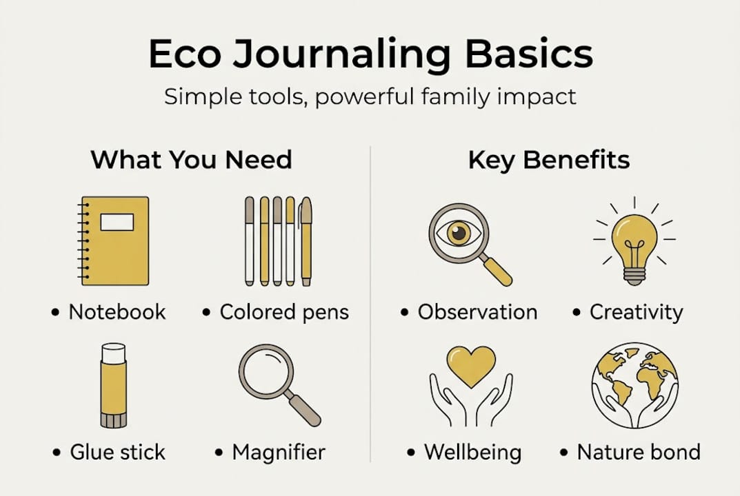 Infographic of eco journaling tools and benefits