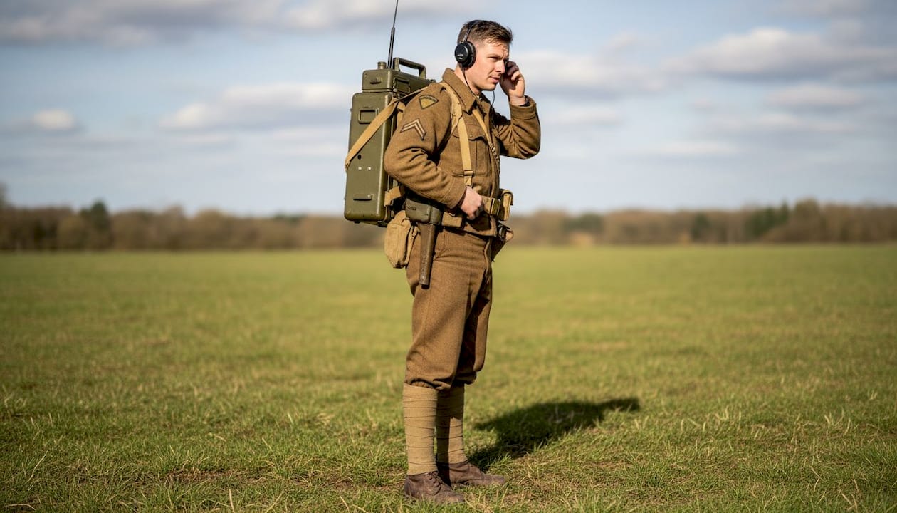 Soldier carrying vintage SCR-300 radio