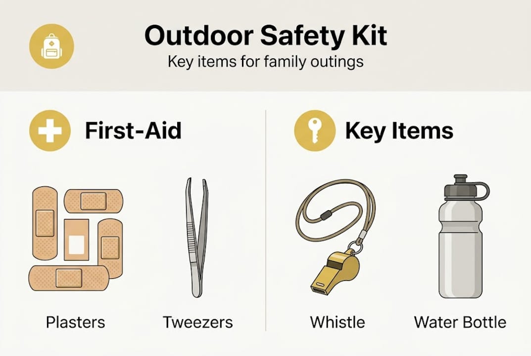 Infographic on outdoor child safety kit essentials