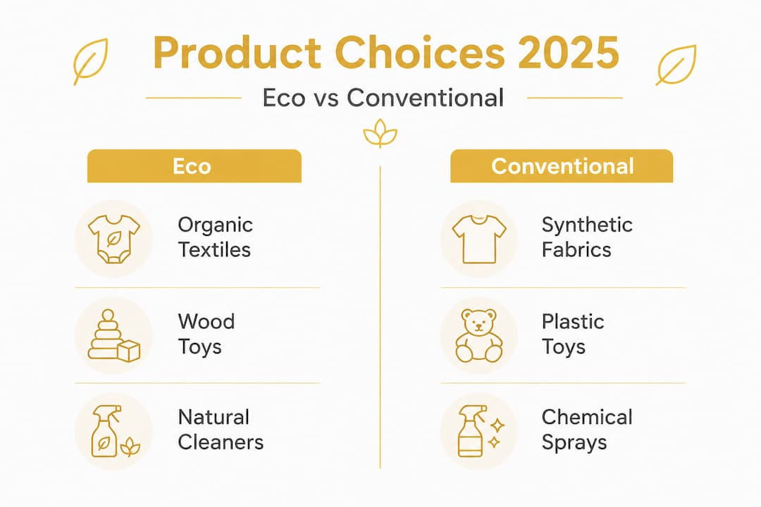Infographic comparing eco and conventional kid products