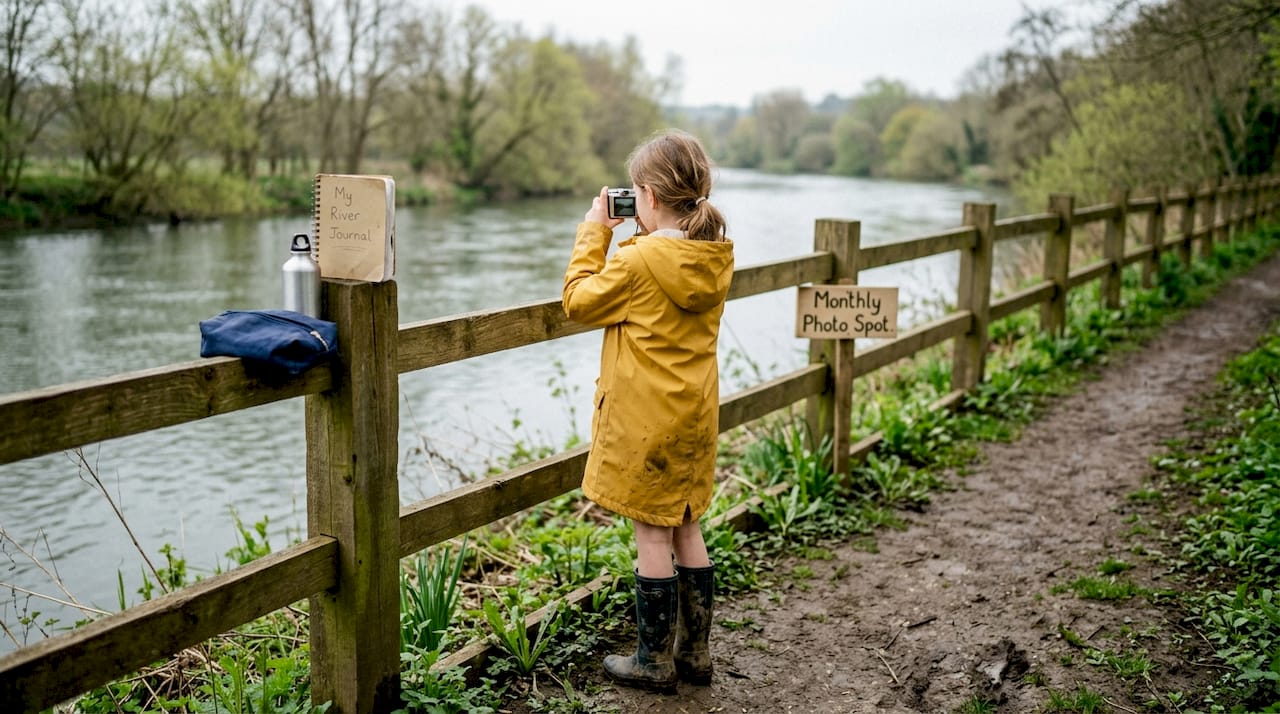 Girl documenting seasonal river changes