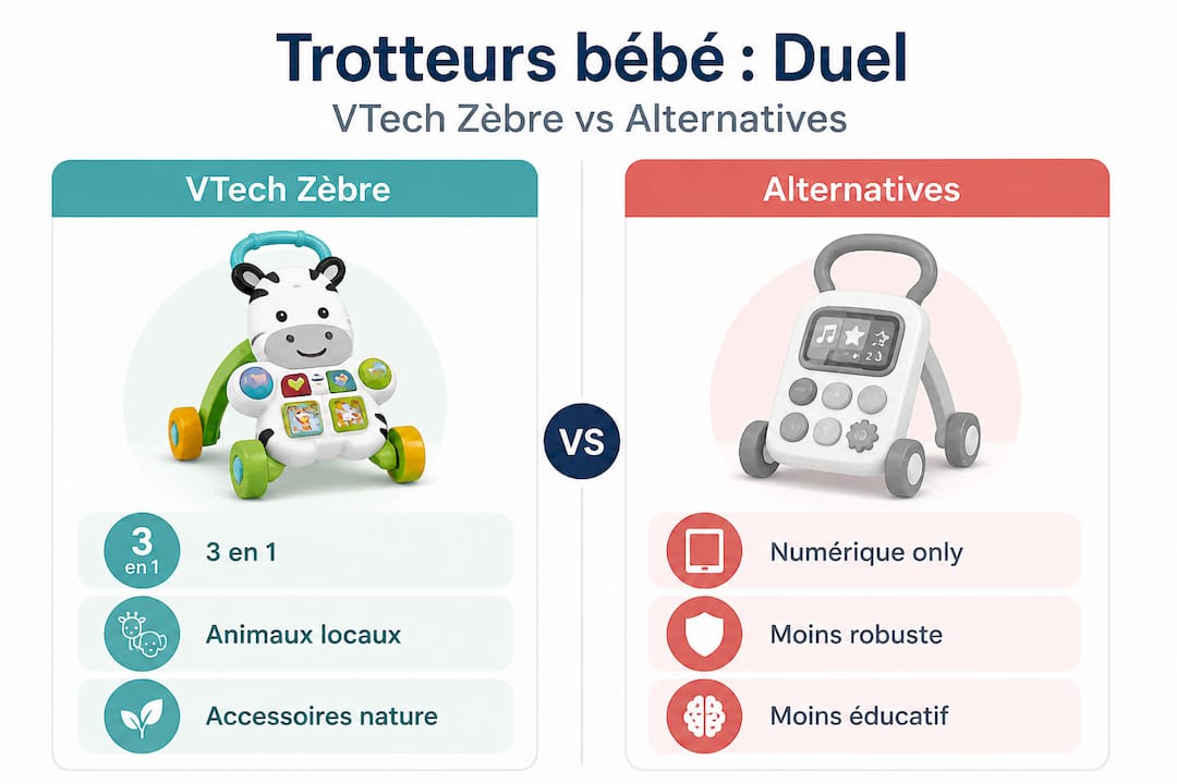 Infographie : le trotteur VTech Zèbre face à ses concurrents