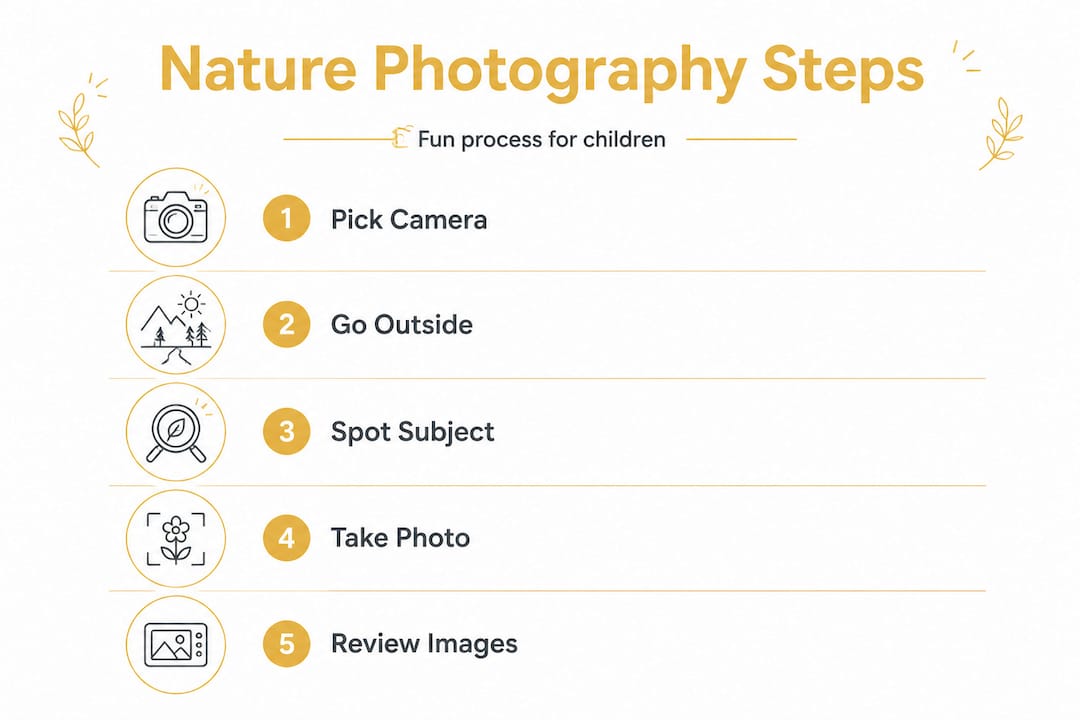 Infographic showing kids’ nature photography steps