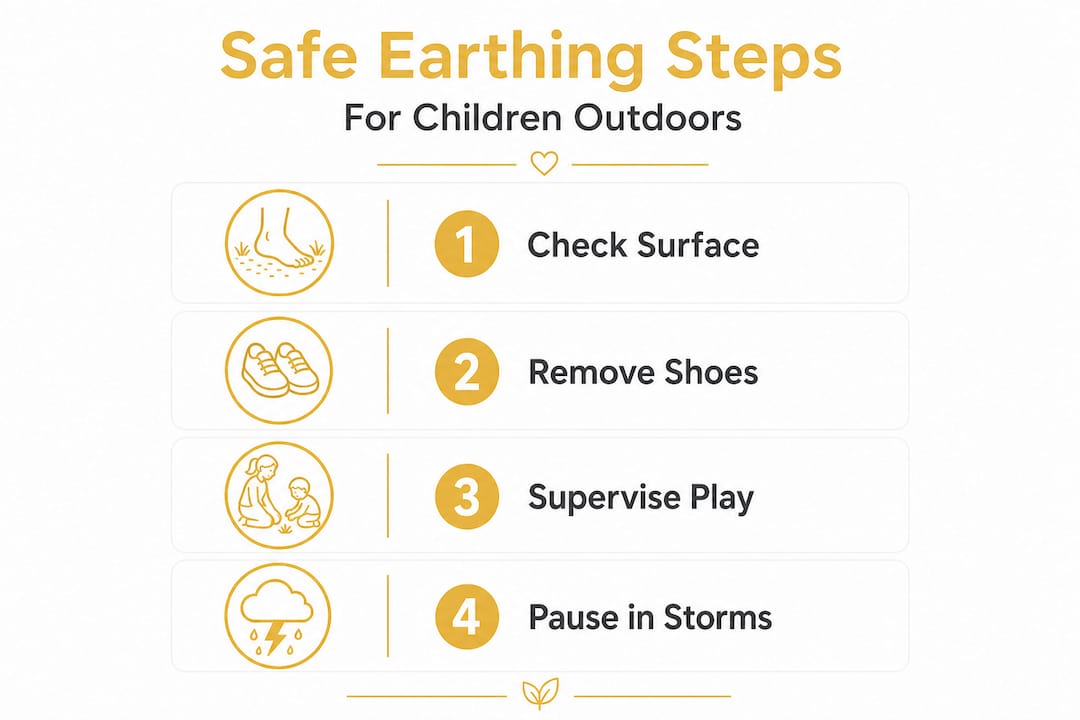 Infographic of safe earthing steps for children