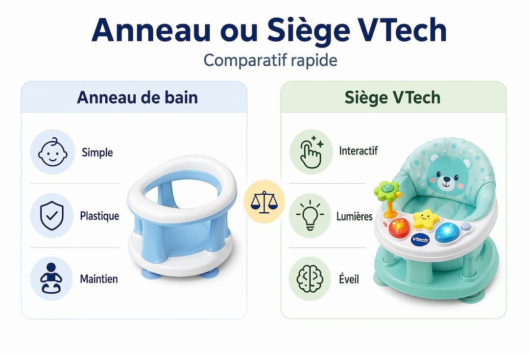 Comparatif en infographie : anneau de bain ou siège VTech, lequel choisir ?