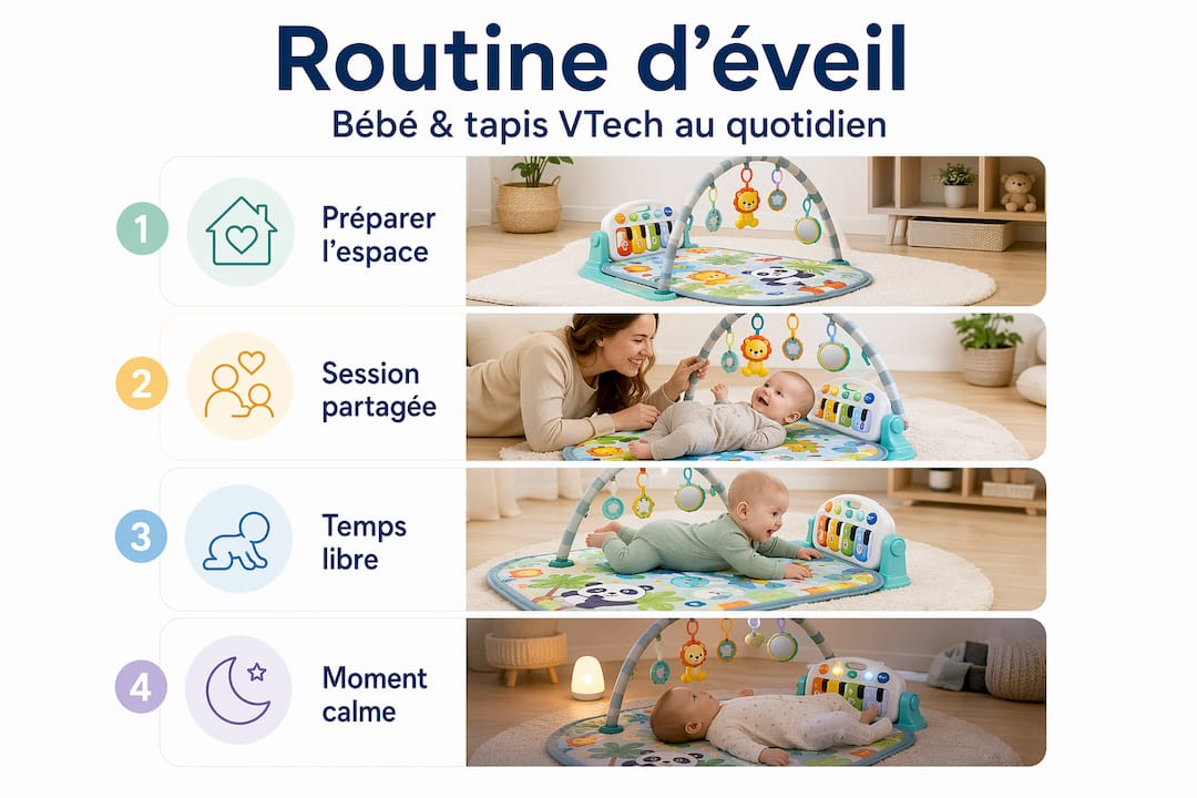 Infographie : Les rituels d’éveil de bébé avec le tapis VTech