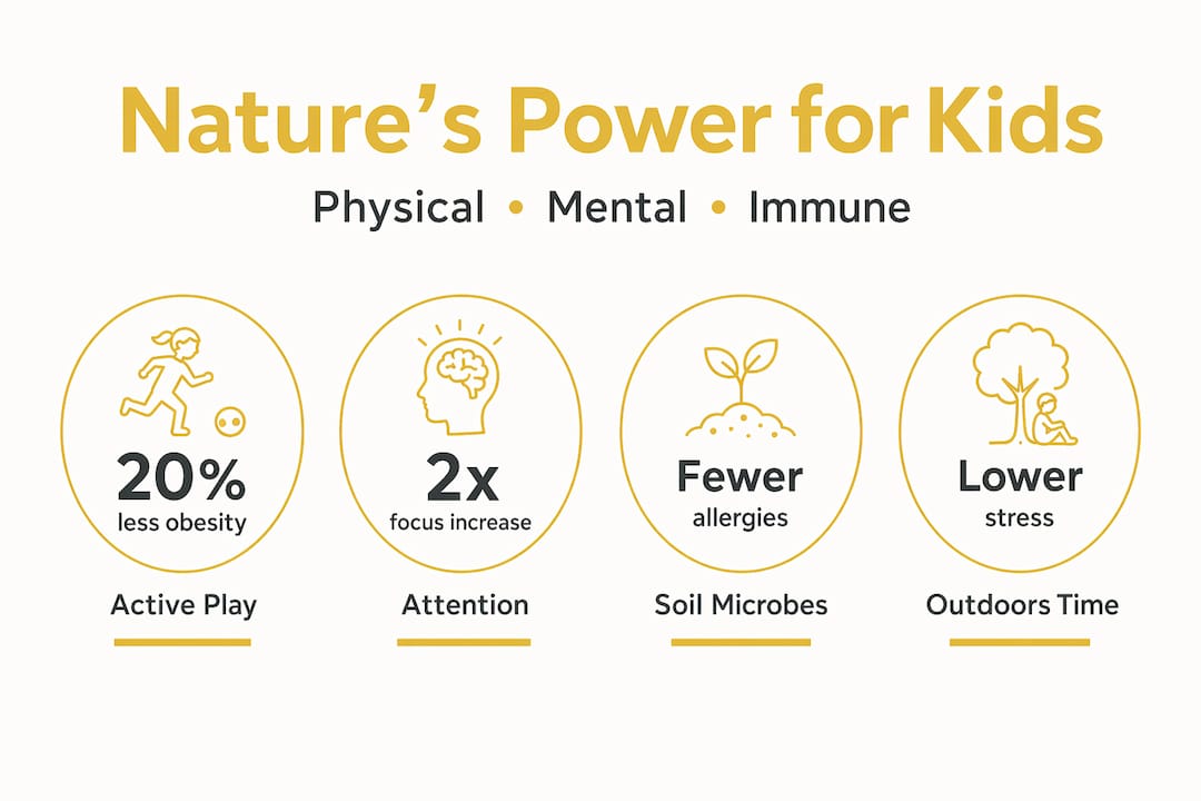 Infographic highlighting key nature benefits for kids