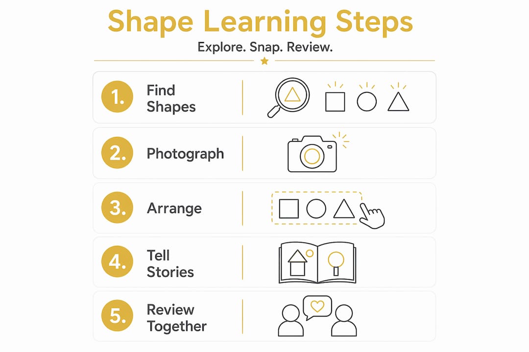 Infographic showing steps for shape learning with cameras