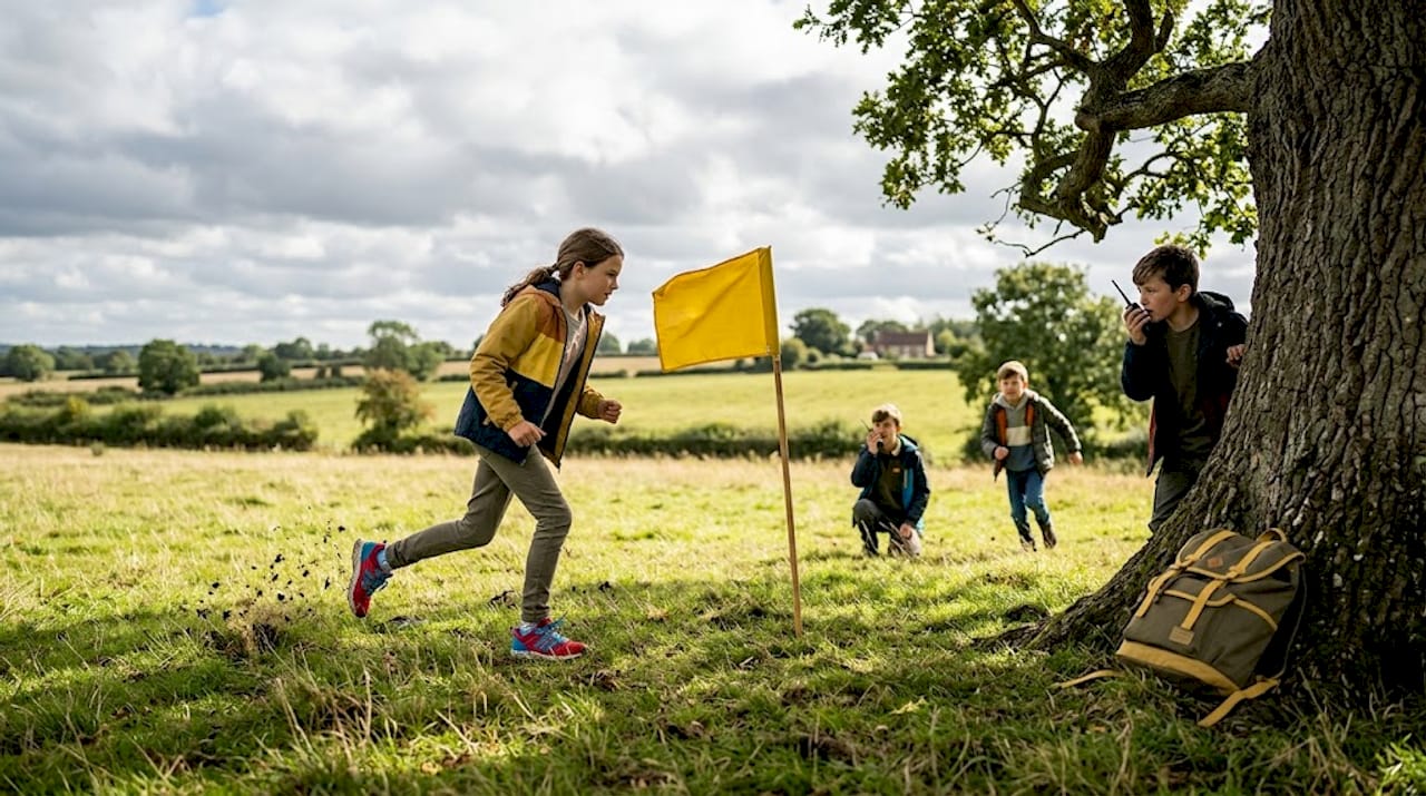 Children playing capture the flag outdoors