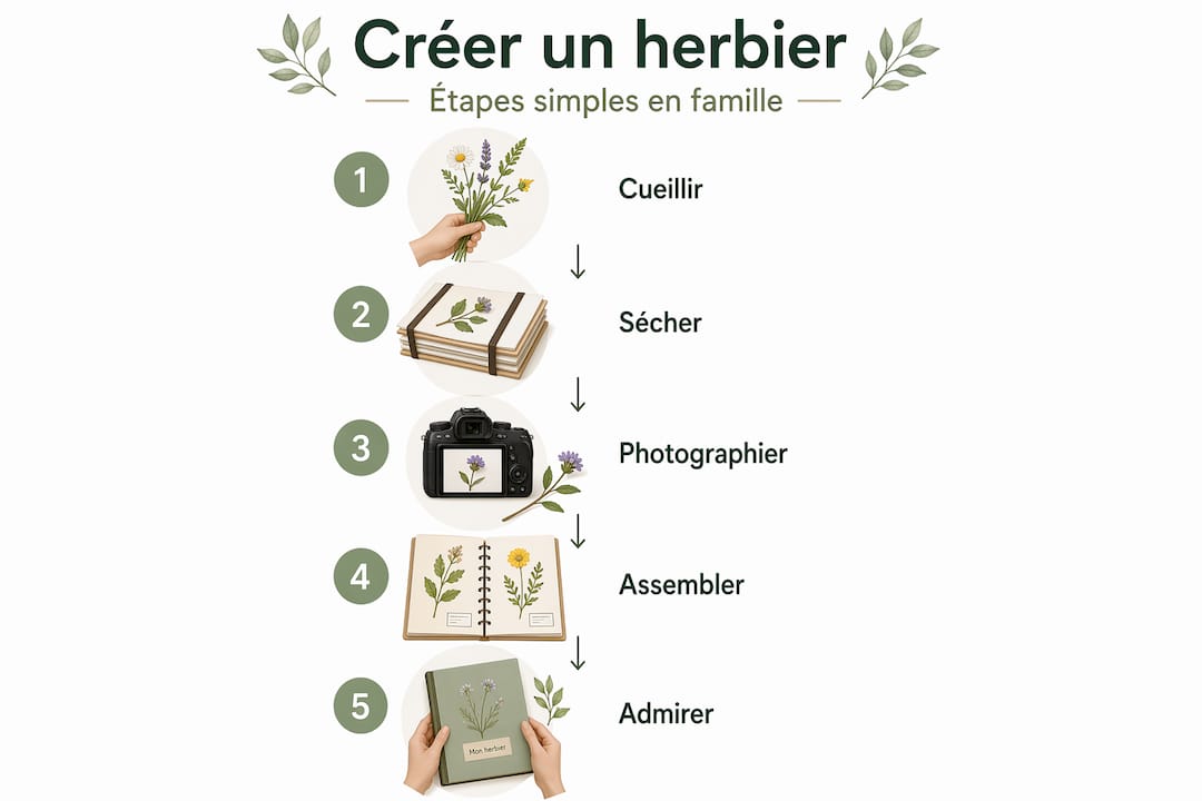 Infographie : les étapes pour réaliser un herbier photo en famille