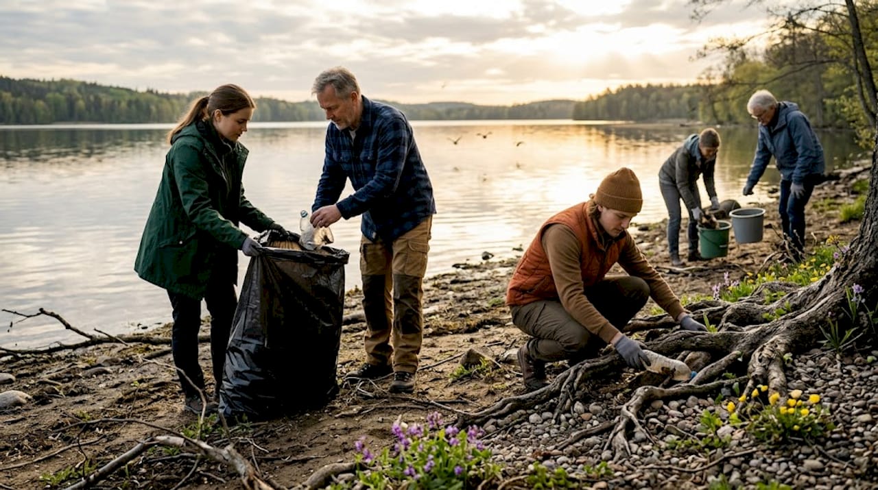 Des bénévoles se mobilisent pour nettoyer les berges en ramassant les déchets.