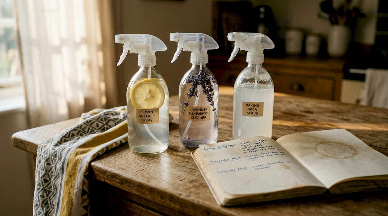 Eco friendly cleaner ingredients in kitchen setting