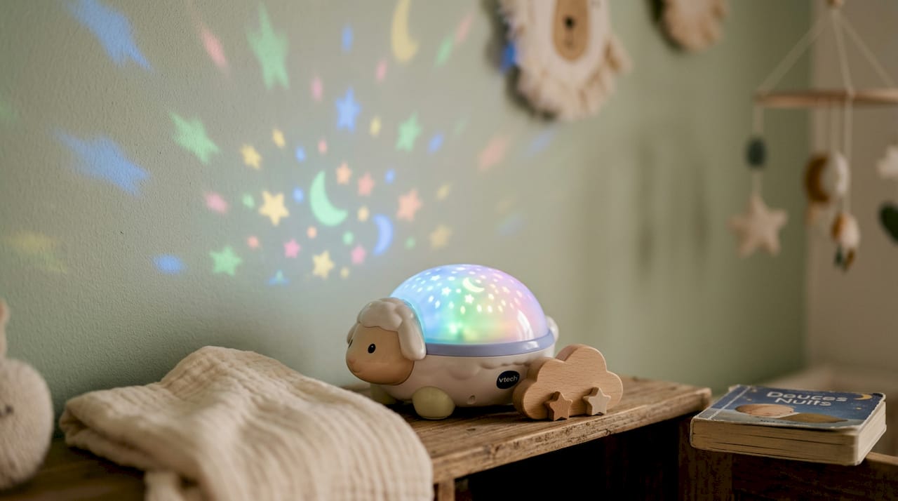 Veilleuse VTech avec projections colorées pour apaiser bébé dans sa chambre