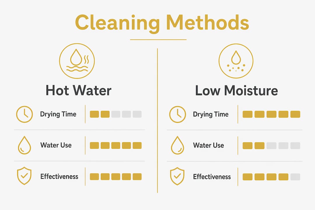 Infographic comparing hot water extraction and low moisture encapsulation methods
