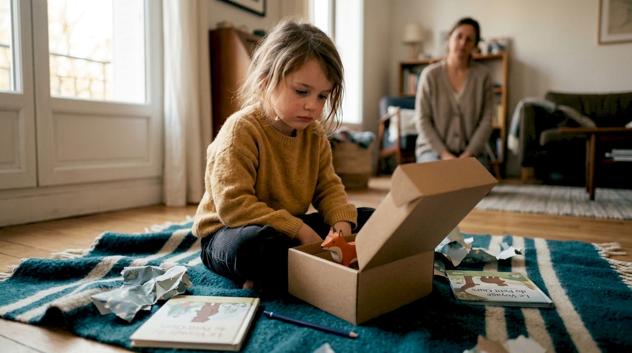 Une jeune fille qui fait la moue devant un cadeau qui ne lui plaît pas.