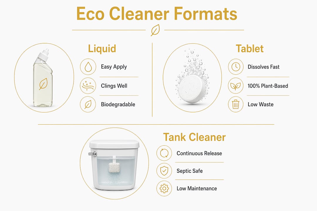 Infographic comparing eco toilet cleaner formats