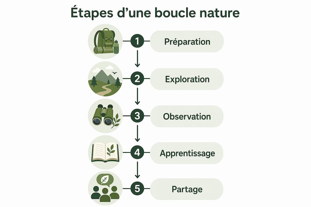 Infographie : les différentes étapes d’une balade découverte en pleine nature pour les enfants