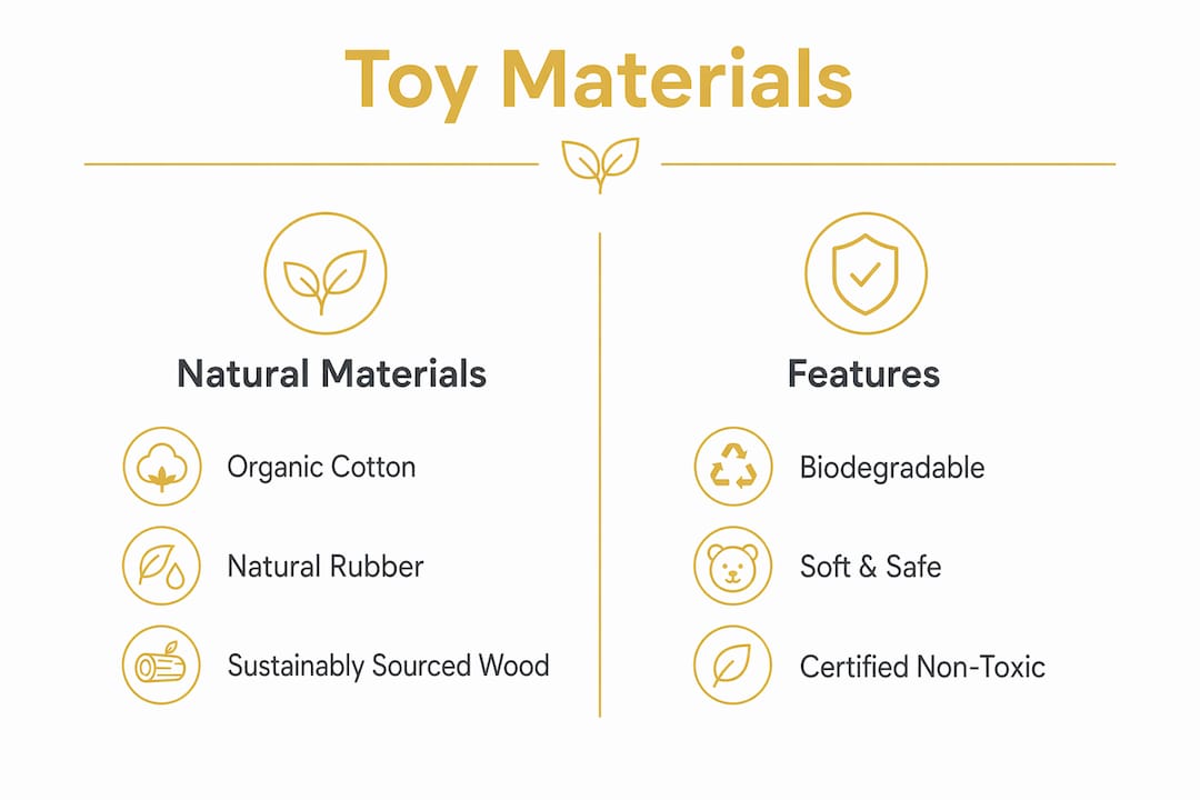 Infographic comparing eco friendly toy materials and features