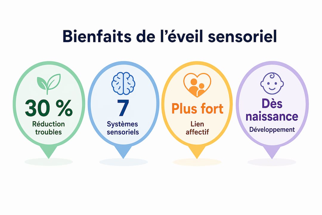 Visuel illustrant les principaux atouts de la stimulation sensorielle