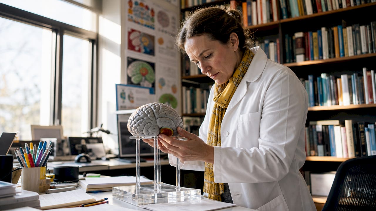 Hands holding child brain synapse model