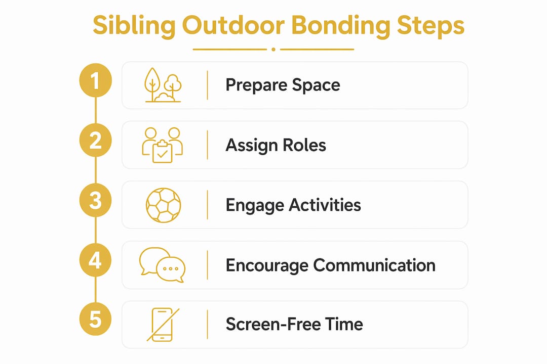 Infographic depicting steps for sibling outdoor bonding