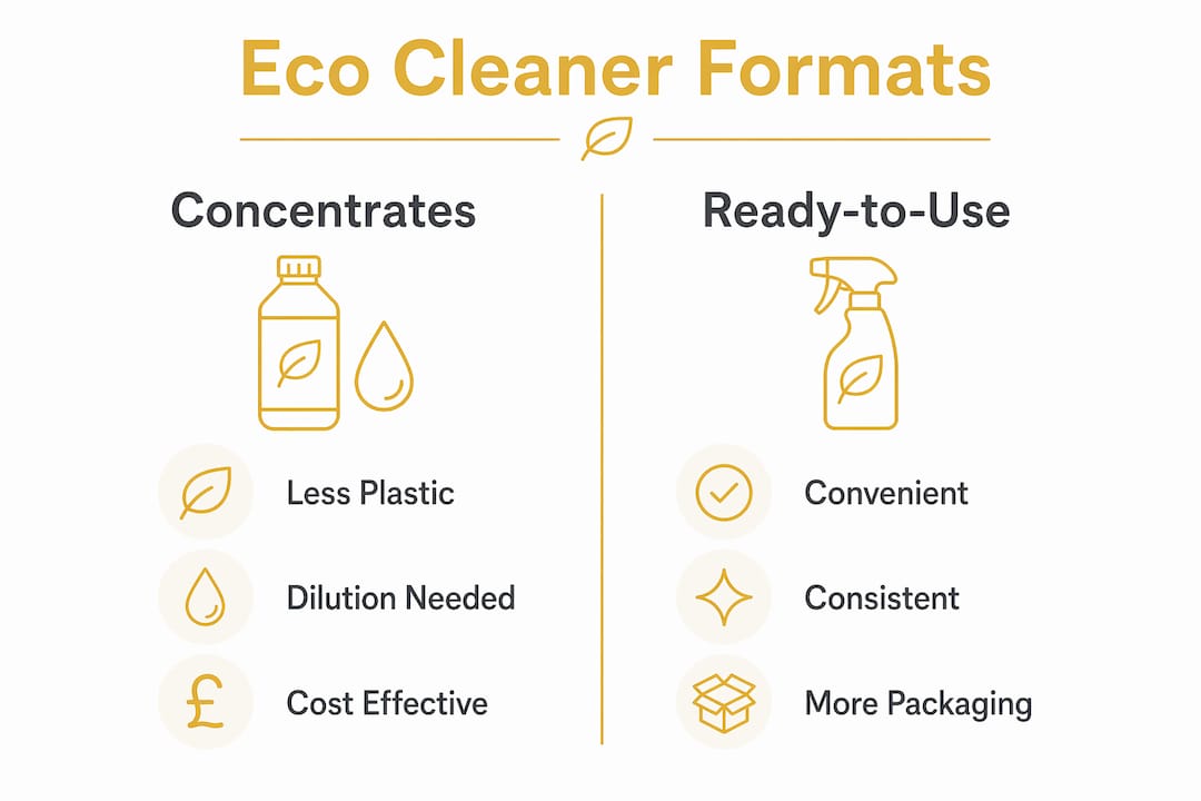 Infographic comparing concentrate versus ready-to-use eco cleaners