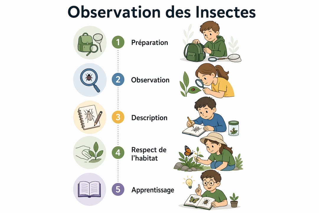 Infographie : les étapes pour initier les enfants à l’observation des insectes