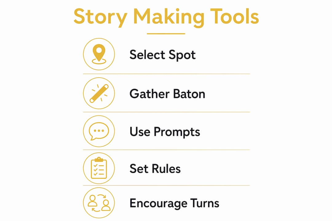 Infographic showing five steps for outdoor story making tools