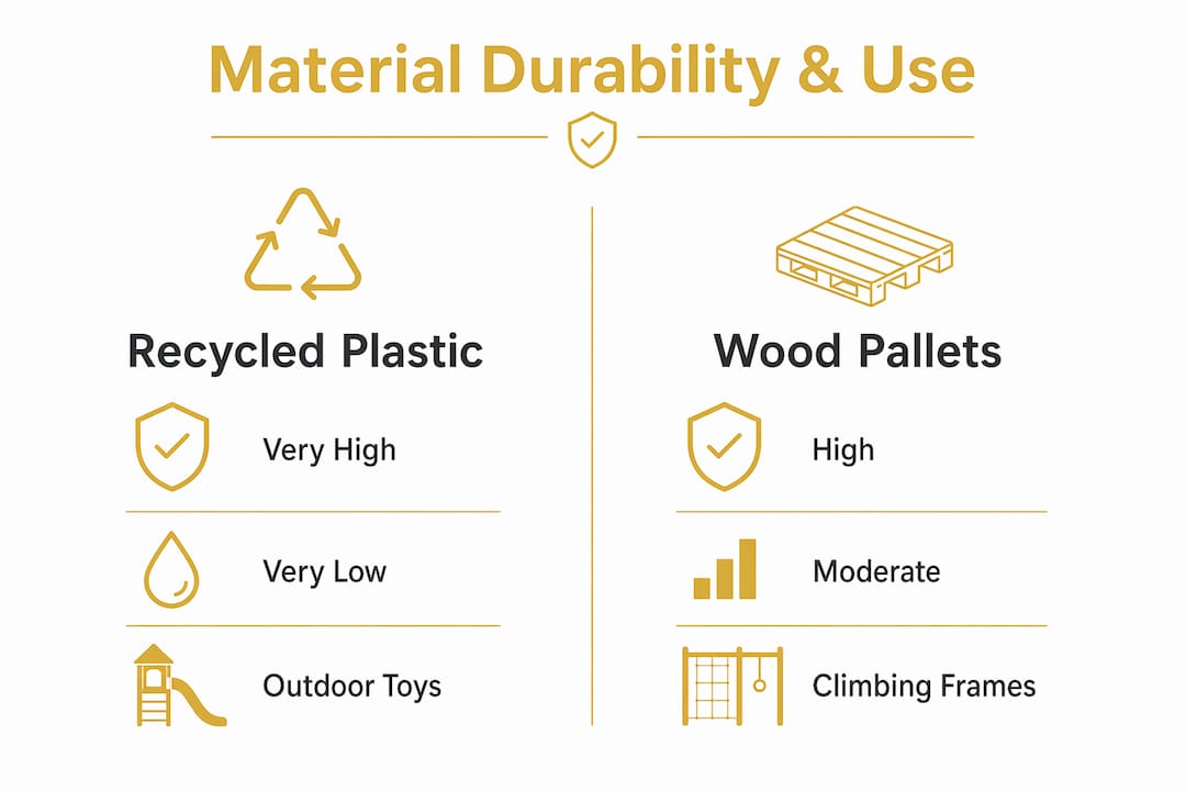 Infographic comparing durability and uses of reused materials
