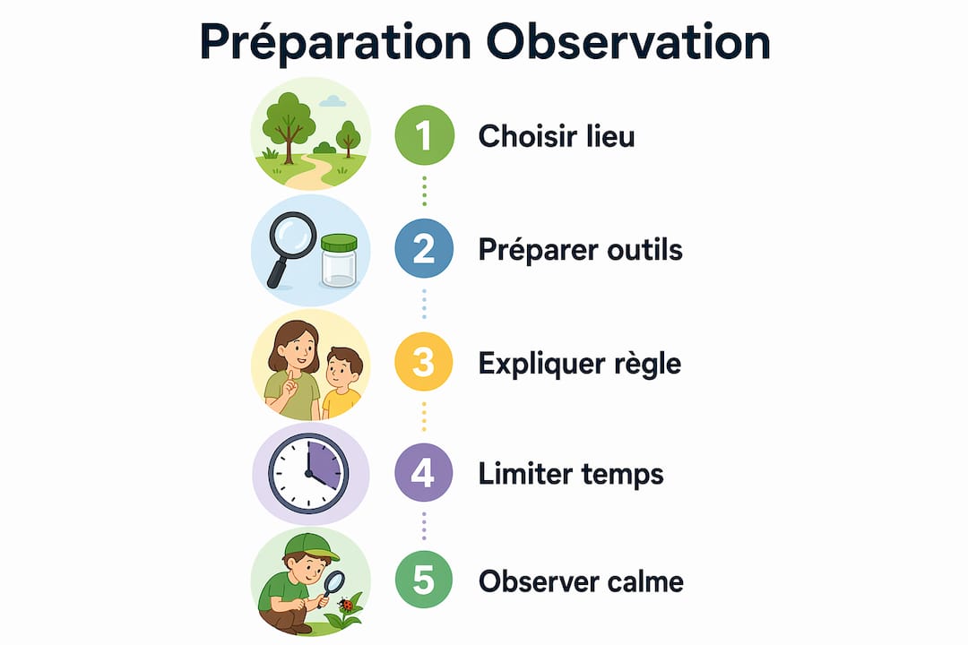 Étapes illustrées pour explorer les insectes avec les enfants