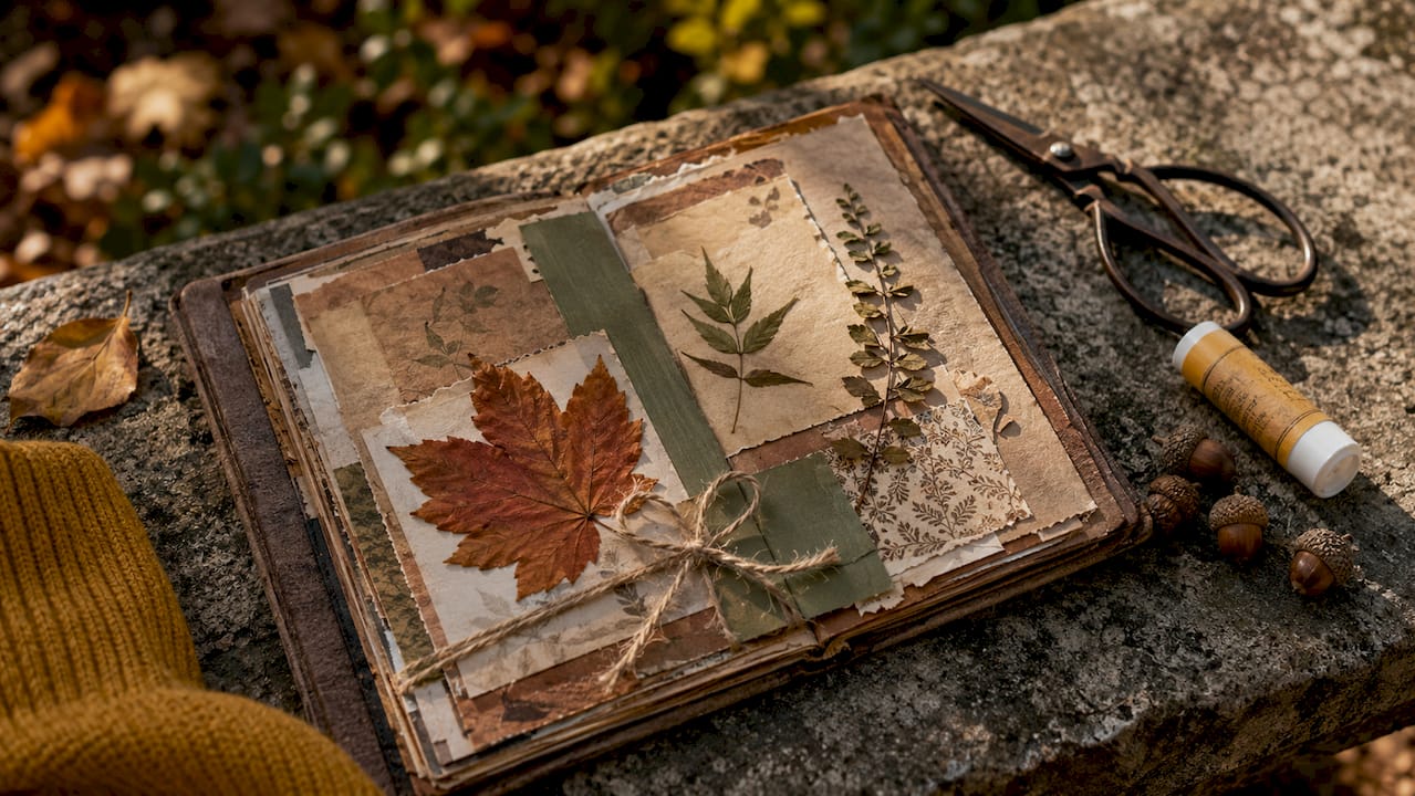Close-up of seasonal scrapbook page details