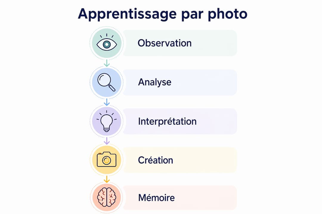 Découvrez, à travers cette infographie, les différentes étapes par lesquelles les enfants apprennent grâce à la photographie.
