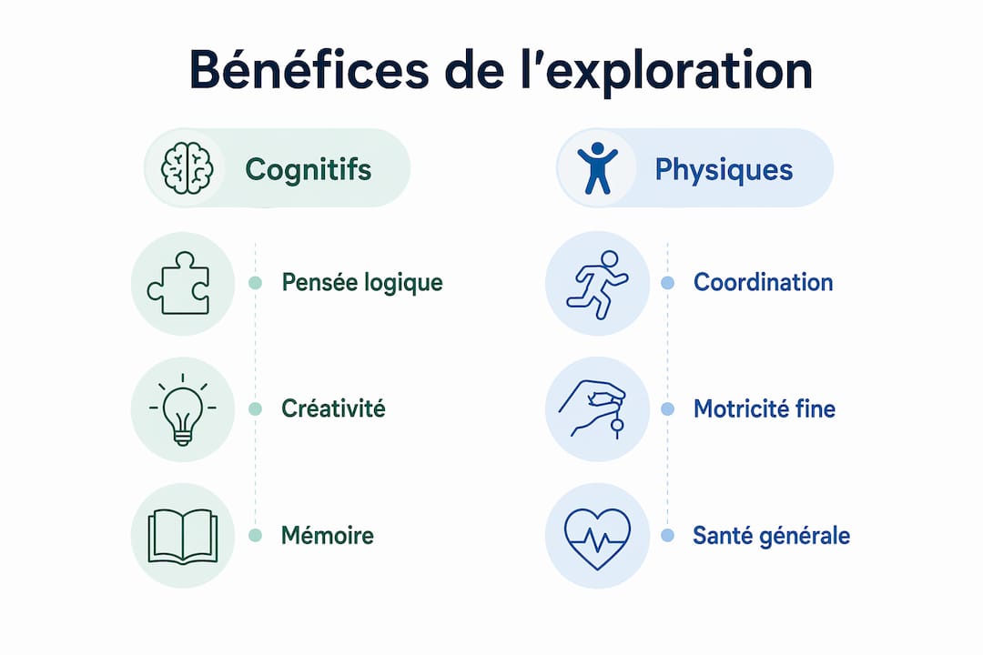 Infographie illustrant les avantages pour le corps et l'esprit liés à l'exploration