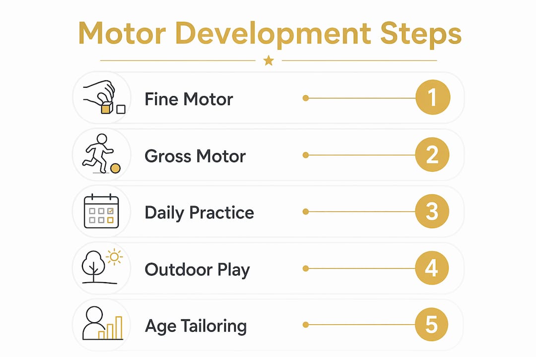 Infographic illustrating motor development steps