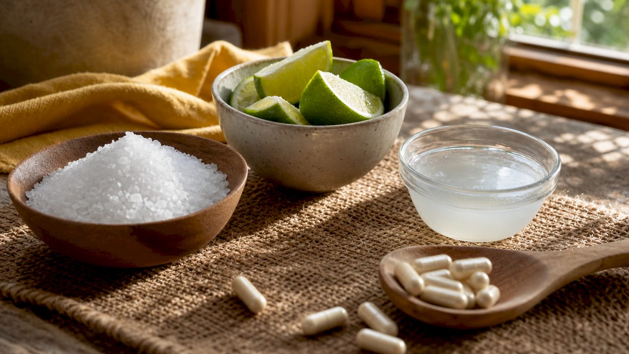 Close-up of natural eco-friendly cleaner ingredients