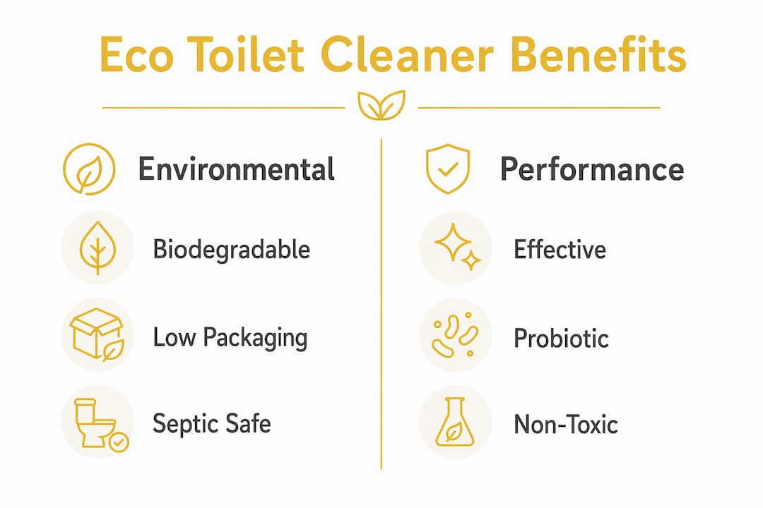 Infographic comparing environmental and performance benefits of eco toilet cleaners