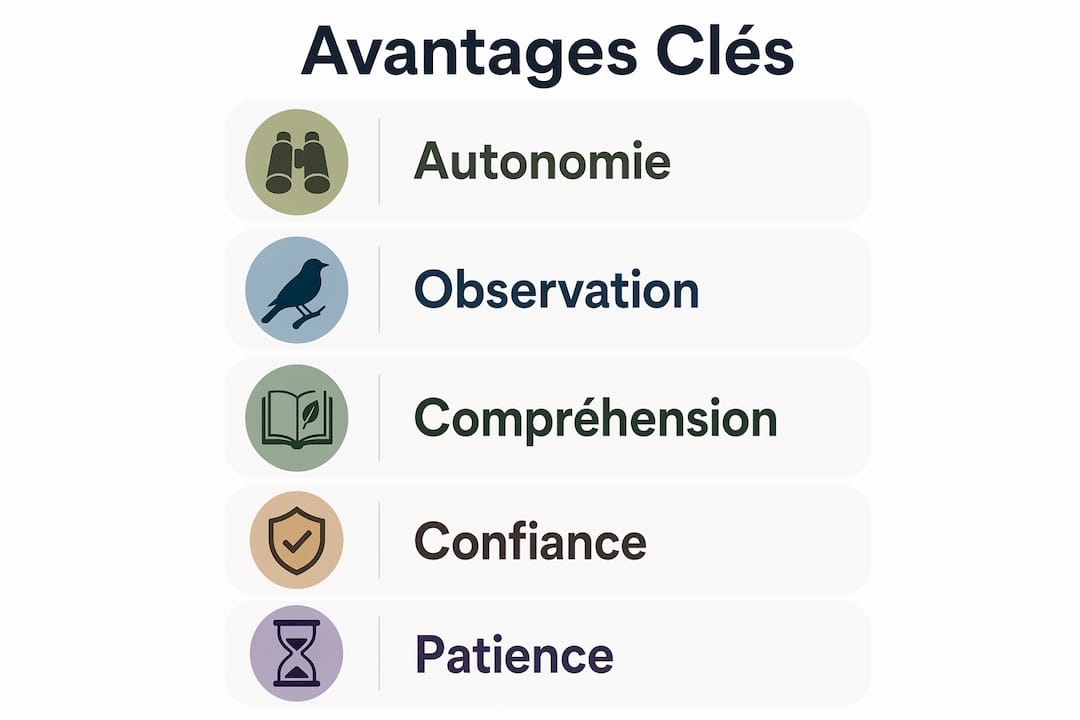 Infographie mettant en avant les principaux atouts des dispositifs optiques pour partir à la découverte de la nature.